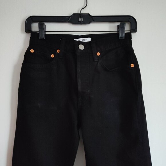 Ladies SZ 23 Re/Done Black 70's Stove Pipe Cropped Jean - Picture 2 of 8